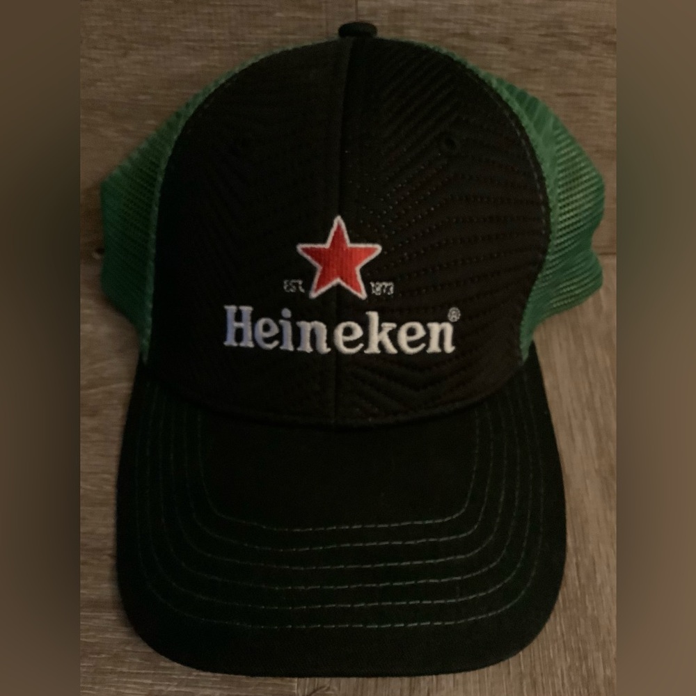 Vintage Heineken Beer Hat Black Green Strap Back Mesh Baseball Cap Hat